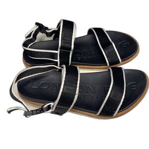 LONDON FOG Sandals Adjustable Ankle Strap Rubber Sole Womens 6 Black White